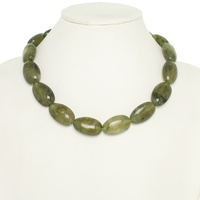 MARBLED OVAL STONE BEAD NECKLACE