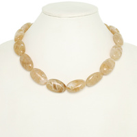 MARBLED OVAL STONE BEAD NECKLACE