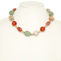 MIXED STONE TUBE LINK NECKLACE