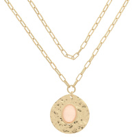 HAMMERED CABOCHON DISC NECKLACE