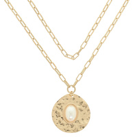 HAMMERED CABOCHON DISC NECKLACE