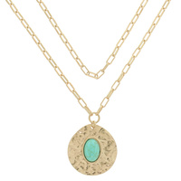 HAMMERED CABOCHON DISC NECKLACE