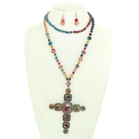 CROSS BEADED PENDANT NECKLACE SET