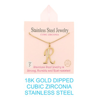 18K GOLD DIPPED CZ INITIAL LETTER NECKLACE
