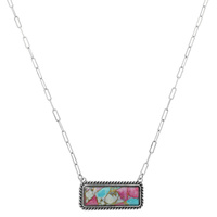 WESTERN TURQUOISE RECTANGLE PENDANT NECKLACE