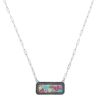 WESTERN TURQUOISE RECTANGLE PENDANT NECKLACE