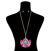 2 LINE CORD NECKLACE W/ RAFFIA PENDANT