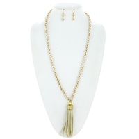 BOHO BEADED TASSEL PENDANT NECKLACE EARRING SET