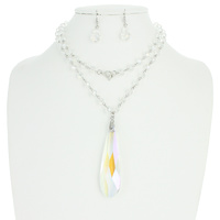 2 LINE BEADED NECKLACE W/ OBLONG TEARDROP
