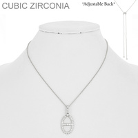 OVAL METAL AND CZ PENDANT NECKLACE