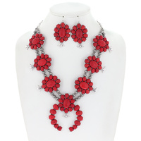 NATIVE AMERICAN STATEMENT NAVAJO PEARL SQUASH BLOSSOM NECKLACE EARRING SET