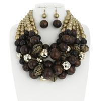 WOOD METAL BALL NECKLACE