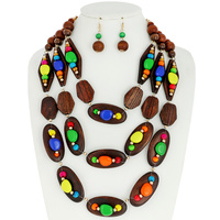 MULTI WOOD NECKLACE AND EARRINGS SET