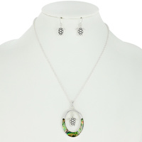 TURTLE ABALONE SHELL INLAY PENDANT NECKLACE AND EARRINGS SET