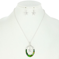 STARFISH ABALONE SHELL INLAY PENDANT NECKLACE AND EARRINGS SET