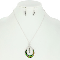 SEAHORSE ABALONE SHELL INLAY PENDANT NECKLACE AND EARRINGS SET