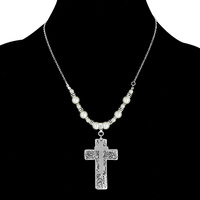 INSPIRATIONAL DOUBLE CROSS WITH BLESSED PEARL NECKLACE