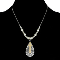 INSPIRATIONAL CROSS AND TEARDROP WITH HOPE PEARL NECKLACE