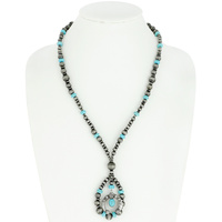 WESTERN SQUASH BLOSSOM NAVAJO PEARL PENDANT NECKLACE