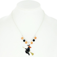 HALLOWEEN WITCH ON BROOM PENDANT NECKLACE