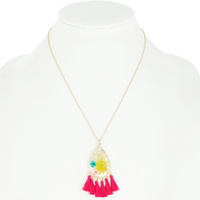 NATURAL DRIED FLOWER TEARDROP TASSEL PENDANT NECKLACE RESIN FLORAL JEWELRY