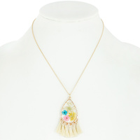 NATURAL DRIED FLOWER TEARDROP TASSEL PENDANT NECKLACE RESIN FLORAL JEWELRY