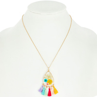 NATURAL DRIED FLOWER TEARDROP TASSEL PENDANT NECKLACE RESIN FLORAL JEWELRY
