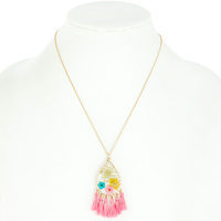 NATURAL DRIED FLOWER TEARDROP TASSEL PENDANT NECKLACE RESIN FLORAL JEWELRY