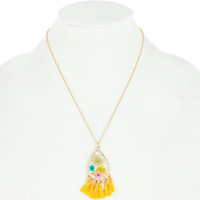 NATURAL DRIED FLOWER TEARDROP TASSEL PENDANT NECKLACE RESIN FLORAL JEWELRY