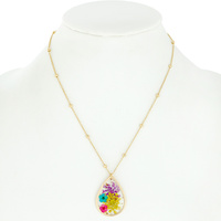 NATURAL DRIED FLOWER TEARDROP PENDANT NECKLACE RESIN FLORAL JEWELRY