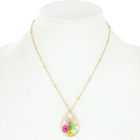 NATURAL DRIED FLOWER TEARDROP PENDANT NECKLACE RESIN FLORAL JEWELRY