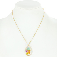 NATURAL DRIED FLOWER TEARDROP PENDANT NECKLACE RESIN FLORAL JEWELRY