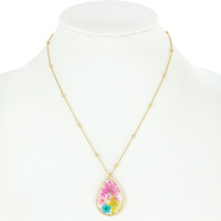 NATURAL DRIED FLOWER TEARDROP PENDANT NECKLACE RESIN FLORAL JEWELRY