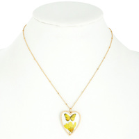 BUTTERFLY AND NATURAL DRIED FLOWER HEART PENDANT NECKLACE RESIN FLORAL JEWELRY
