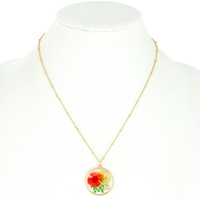 MOM NATURAL DRIED FLOWER ROUND PENDANT NECKLACE RESIN FLORAL JEWELRY