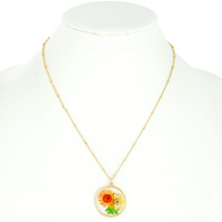 MOM NATURAL DRIED FLOWER ROUND PENDANT NECKLACE RESIN FLORAL JEWELRY