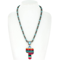 WESTERN CACTUS SERAPE STRIPE PENDANT NAVAJO PEARL NECKLACE