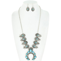 WESTERN SQUASH BLOSSOM STATEMENT NECKLACE AND EARRINGS SET