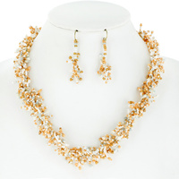BOHO SEED BEAD CLUSTER NECKLACE AND EARRINGS SET