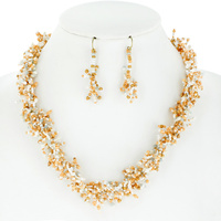 BOHO SEED BEAD CLUSTER NECKLACE AND EARRINGS SET