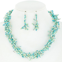 BOHO SEED BEAD CLUSTER NECKLACE AND EARRINGS SET