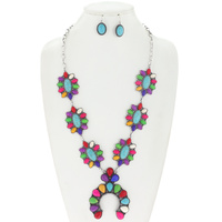 WESTERN STATEMENT SQUASH BLOSSOM TURQUOISE NECKLACE AND EARRINGS SET
