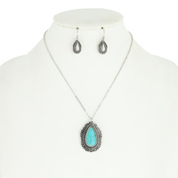 WESTERN TEARDROP TURQUOISE PENDANT NECKLACE AND EARRINGS SET