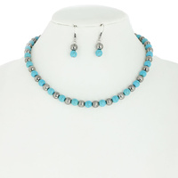 WESTERN TURQUOISE NAVAJO PEARL NECKLACE AND EARRINGS SET