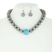 WESTERN TURQUOISE NAVAJO PEARL NECKLACE AND EARRINGS SET