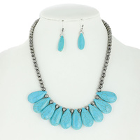 WESTERN TURQUOISE NAVAJO PEARL BIB NECKLACE AND EARRINGS SET