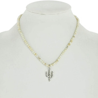 WESTERN CACTUS PENDANT TURQUOISE BEAD NECKLACE