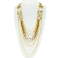 WESTERN NATIVE AMERICAN TRIBAL AZTEC PATTERN MULTI STRAND SEED BEAD LONG NECKLACE