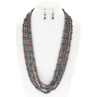 WESTERN NATIVE AMERICAN NAVAJO PEARL MULTI LINE BEADED LAYERED NECKLACE EARRING SET