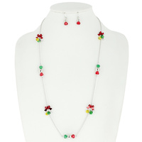 CHRISTMAS JINGLE BELL WITH BOW NECKLACE AND EARRINGS SET